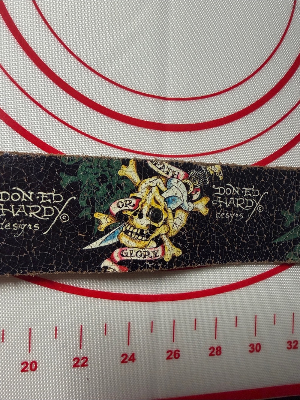 ED HARDY Vintage Y2K Genuine Leather Jeweled Skull "Death or Glory" bracelet